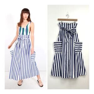 WHIT A-Line Tie Belt Pockets Midi Skirt Architectural Artsy Preppy Stripe Size 4